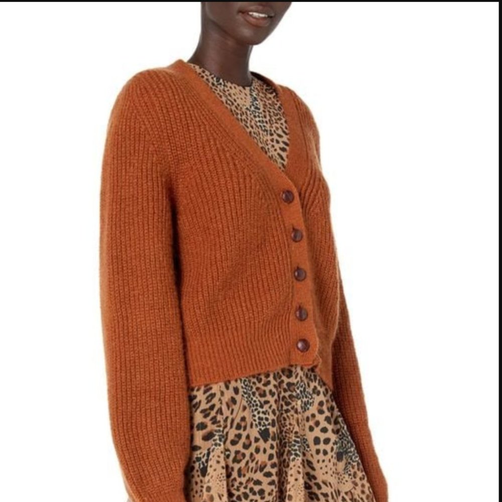 NWOT The Kooples  Brown Knit Cardigan With Large Buttons  Long Puffed Sleeves